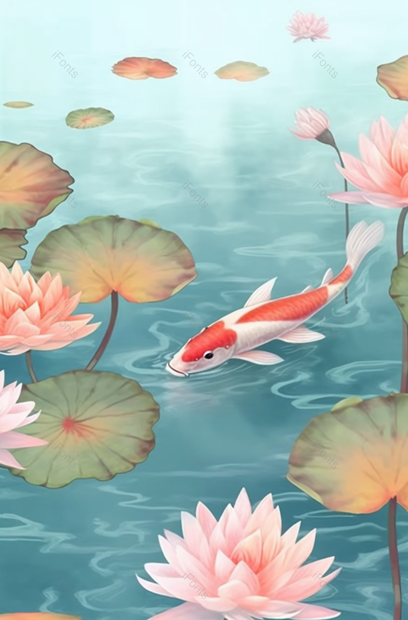 池塘里锦鲤游泳背景插画,插画/手绘图,插画/手绘图库,插画/手绘图下载,插画/手绘